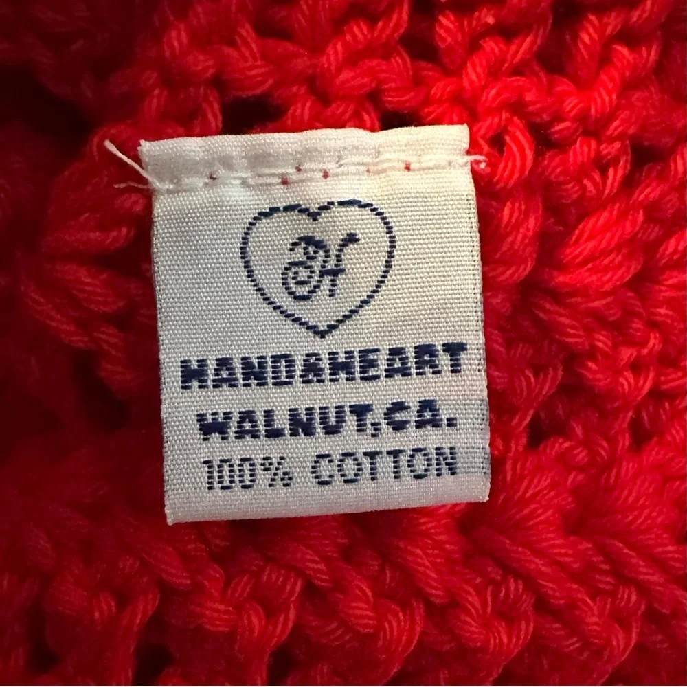Hand & Heart Handmade Crocheted Red Baby Dress 6M Bows Flowers Appliqué Cotton
